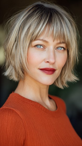 Modern Shaggy Bob with Soft, Lifting Bangs