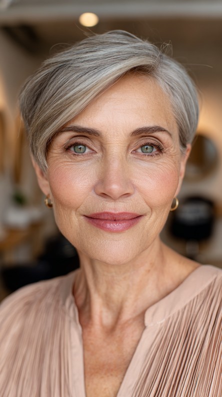 Modern Silver Asymmetrical Short Cut with Soft Layers