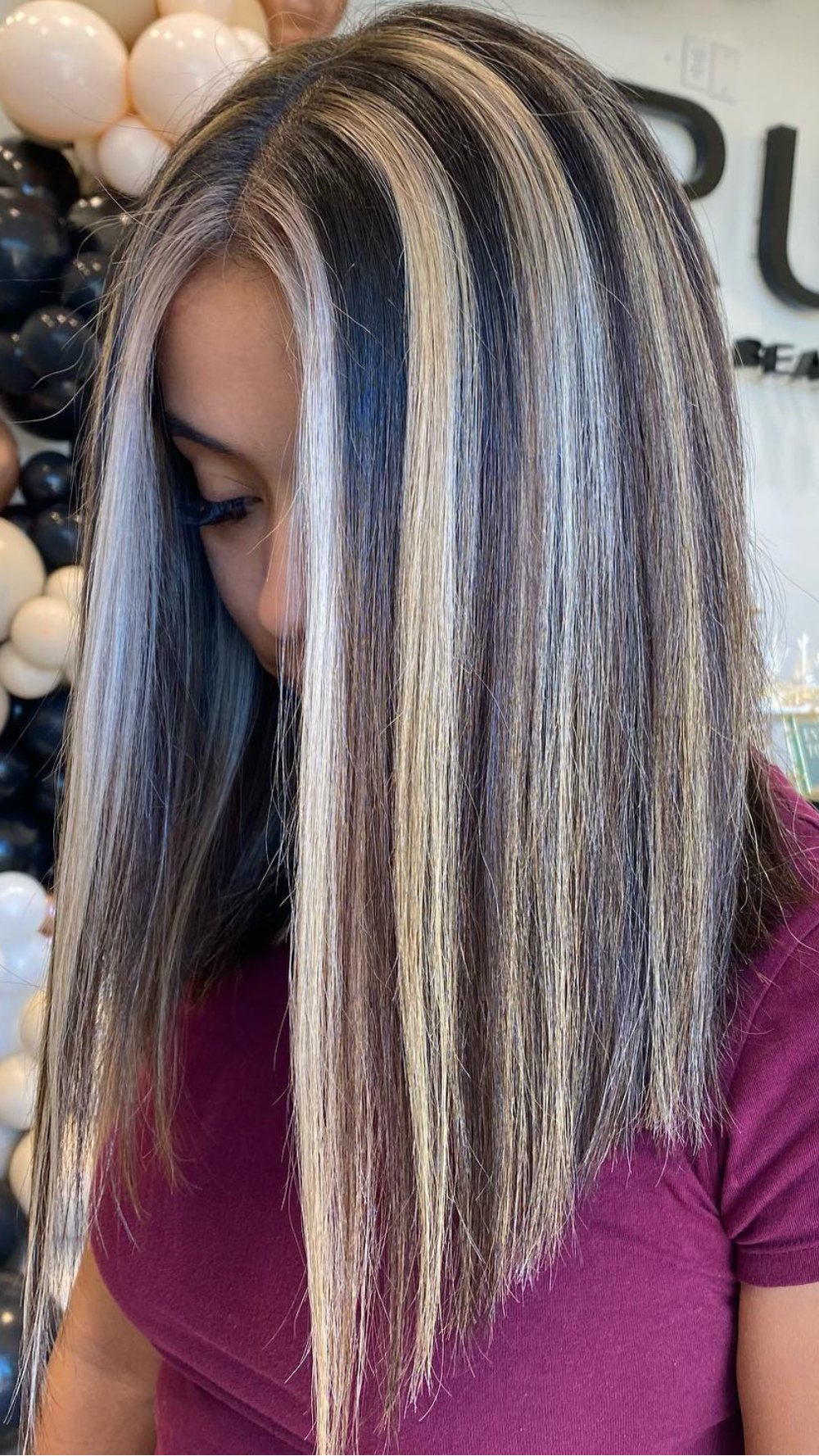 Modern Sleek Long Hair with Bold Chunky Highlights