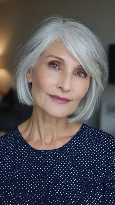 Modern Sleek Silvery Bob with Soft Waves