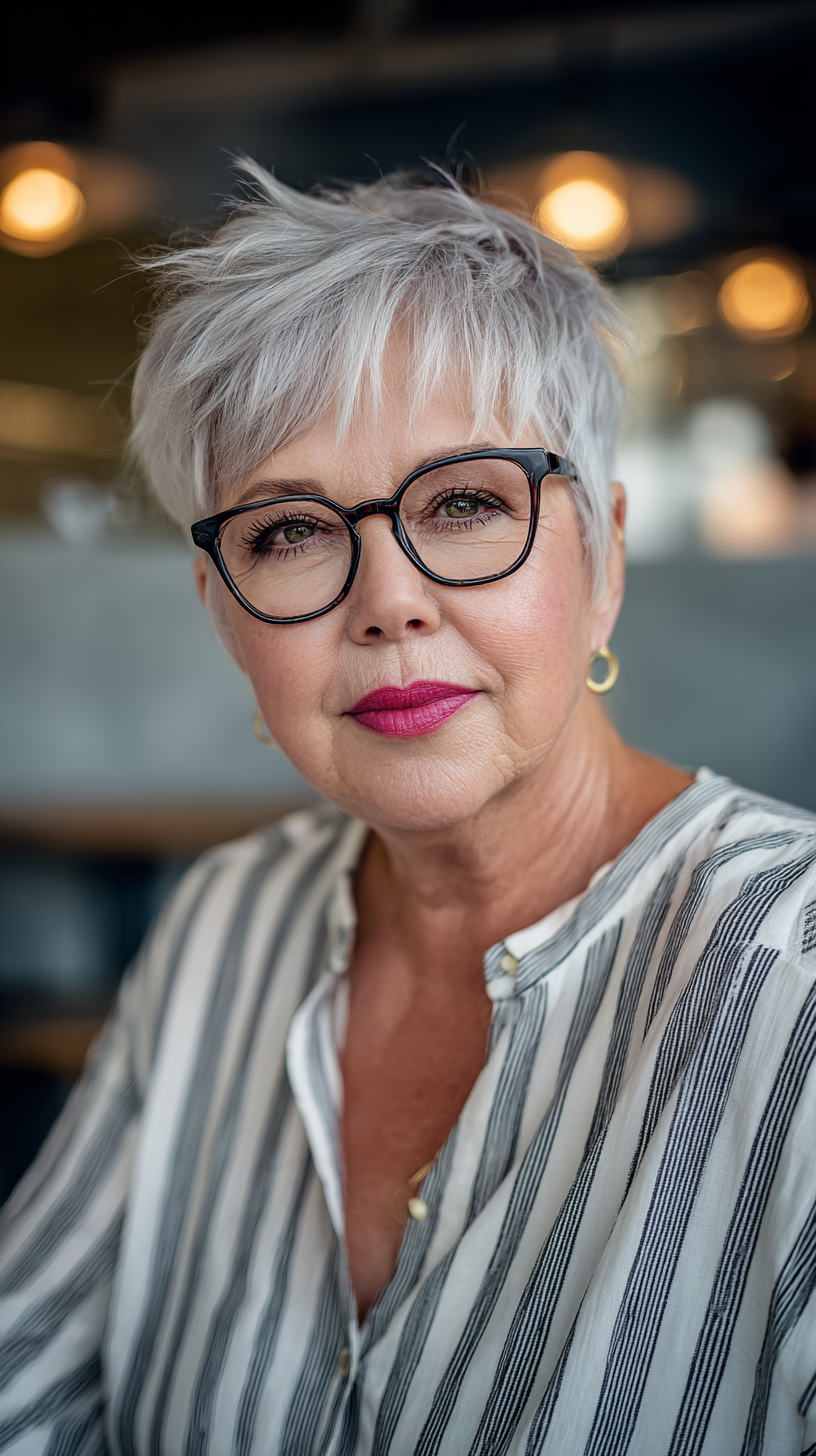 Modern Textured Short Platinum Pixie with Subtle Volume