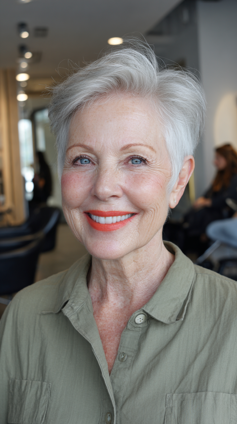 Modern Textured Short Silver Pixie with Soft Volume
