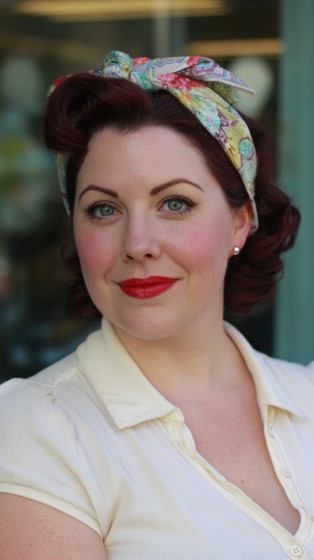 Retro-Inspired Short Curly Pixie with Headscarf