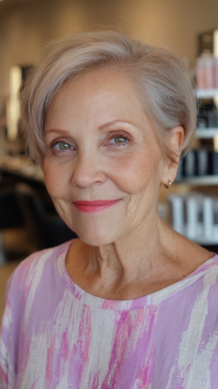 Soft Textured Ash Blonde Pixie Cut