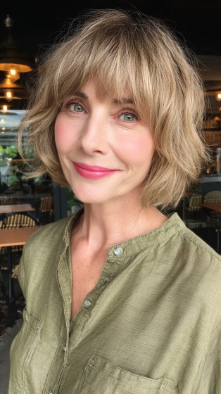 Soft Textured Bob with Fluffy Bangs