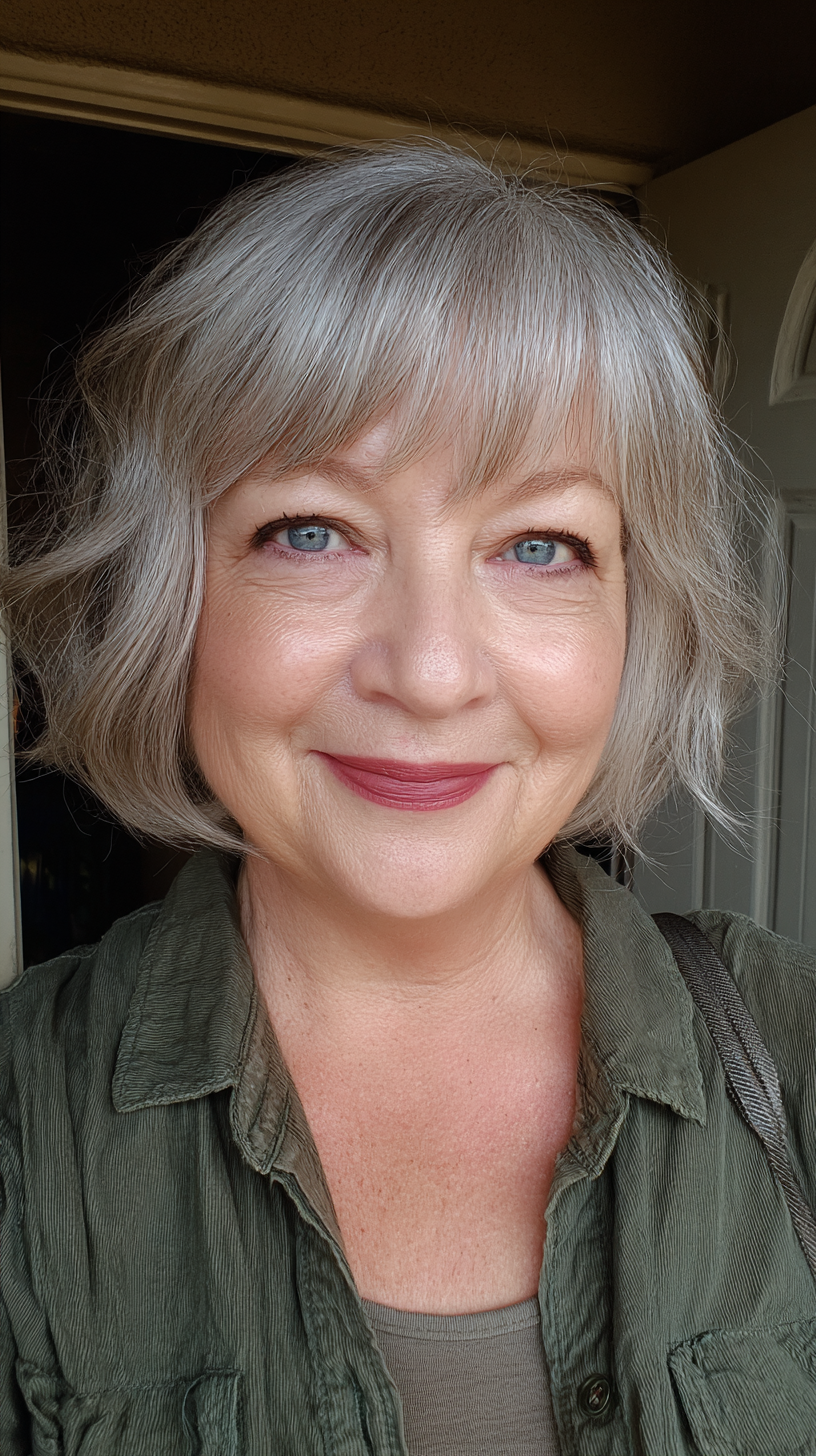 Soft Textured Gray Bob with Face-Framing Layers