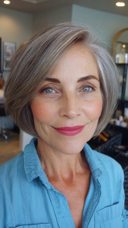 Softly Layered Classic Bob with Subtle Silver Undertones