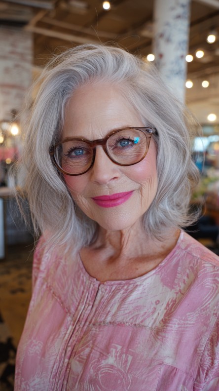 Softly Textured Shattered Bob with Subtle Silver Highlights
