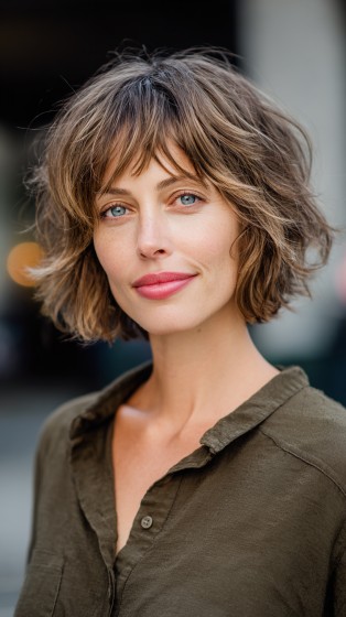 Textured Shaggy Bob with Wispy Bangs