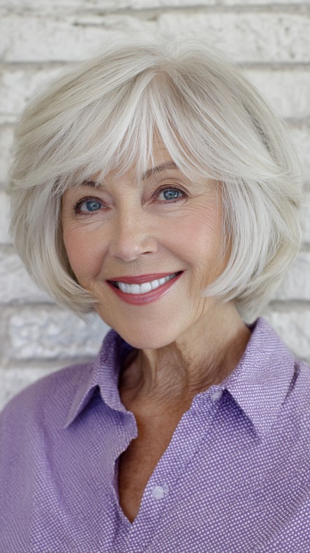 Textured Shattered Bob with Bright Silver Layers
