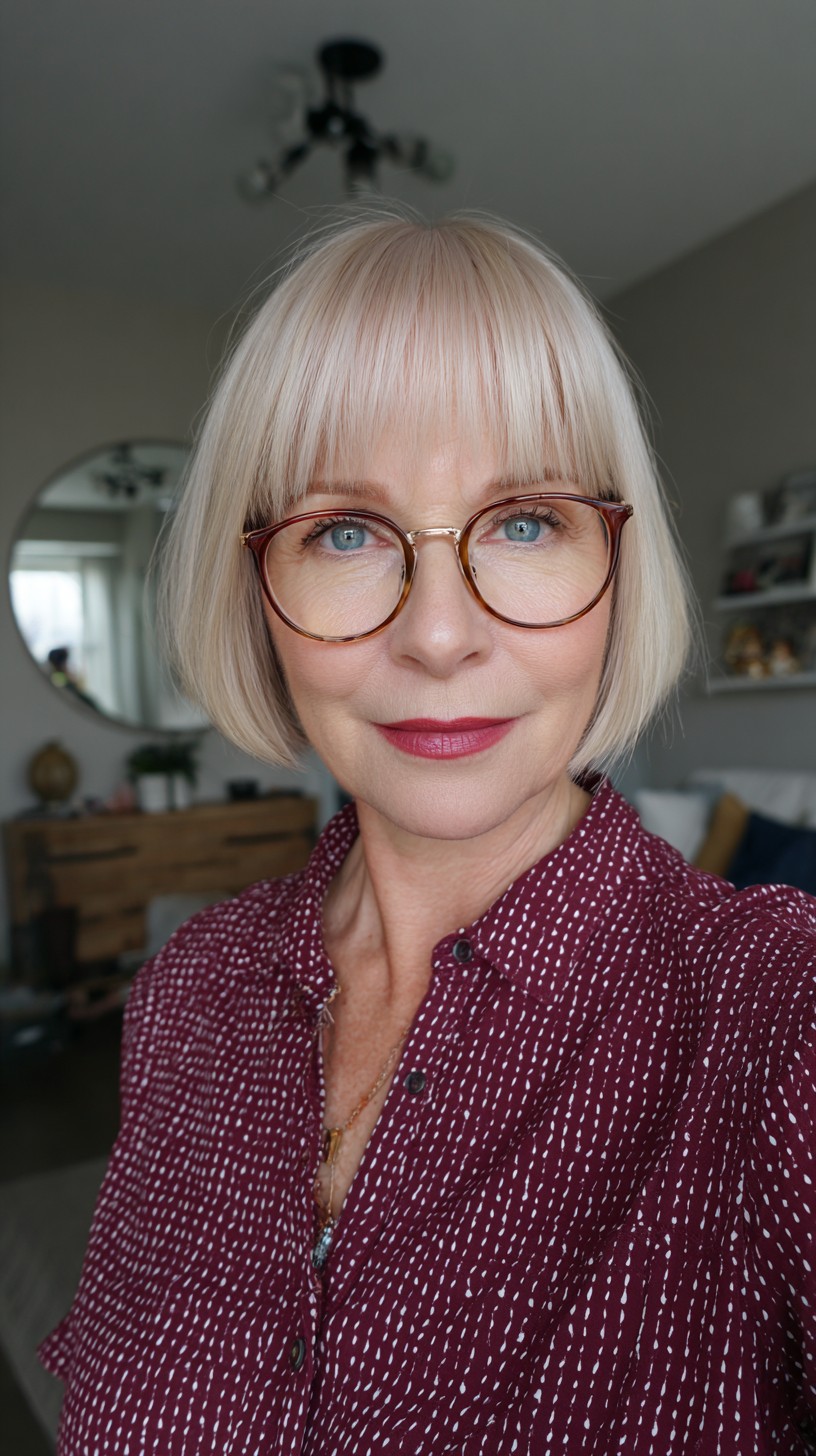 Textured Short Bob with Soft Blunt Bangs