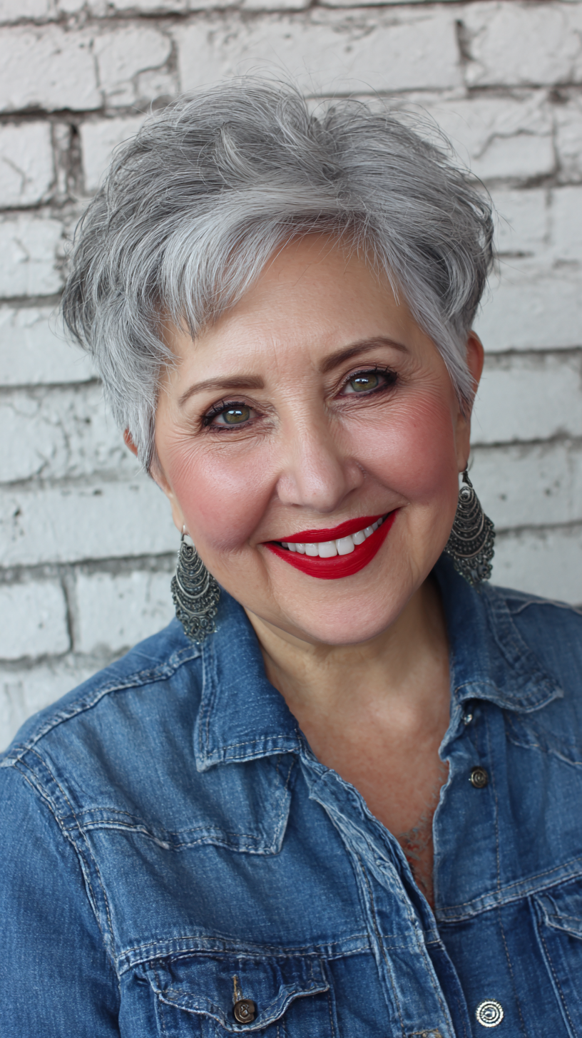Textured Short Gray Pixie with Soft Volume