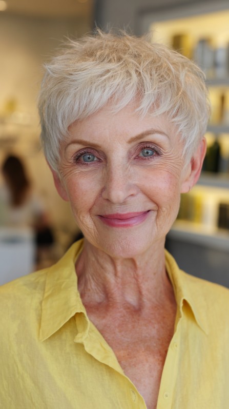 Textured Short Silver Pixie Cut with Soft Layers