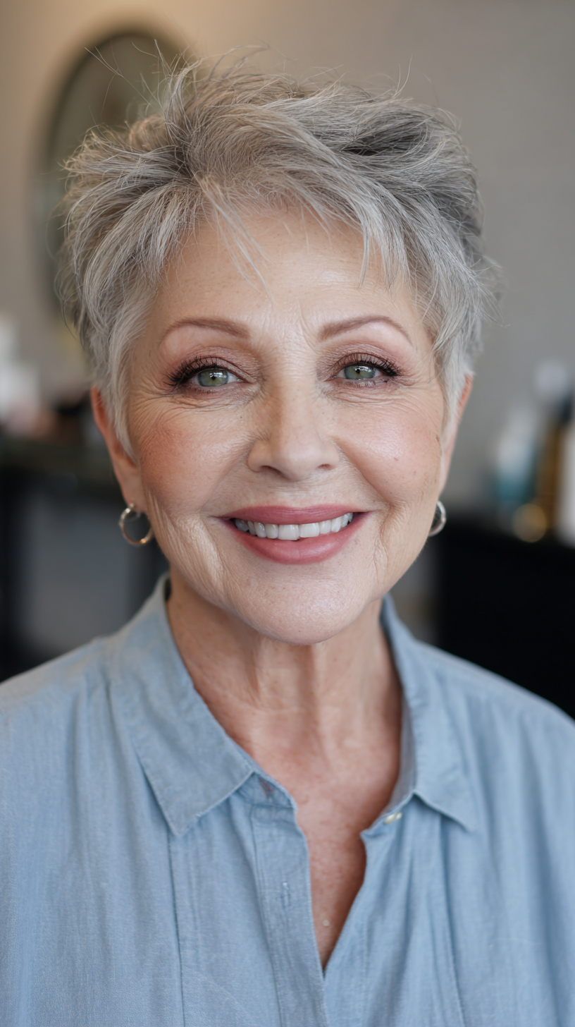 Textured Short Silvery Pixie with Soft Volume
