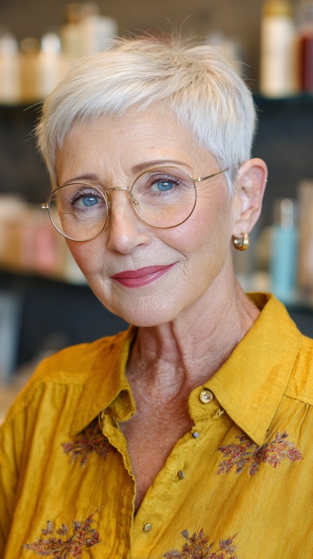 Textured Silver Pixie Cut with Soft Layers