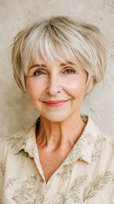 Textured Soft Blonde Bowl Cut with Wispy Bangs