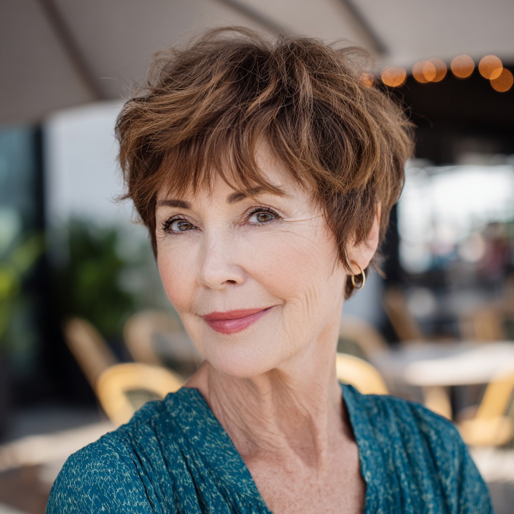 Textured Warm Brown Pixie with Soft Layers