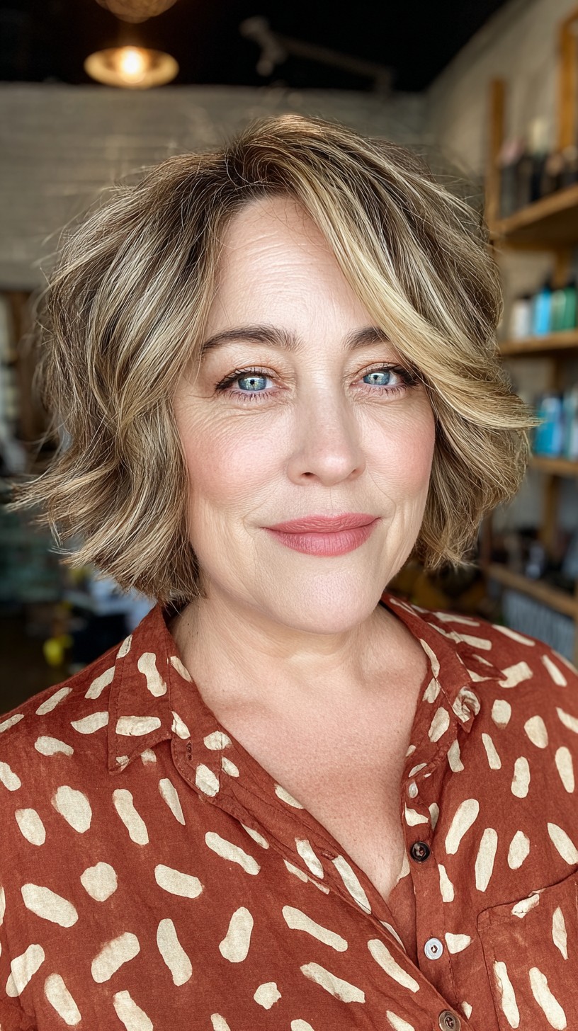 Textured Wavy Bob with Subtle Highlights