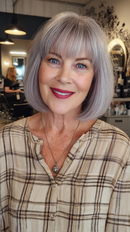 Elegant Silver Bob with Soft Bangs