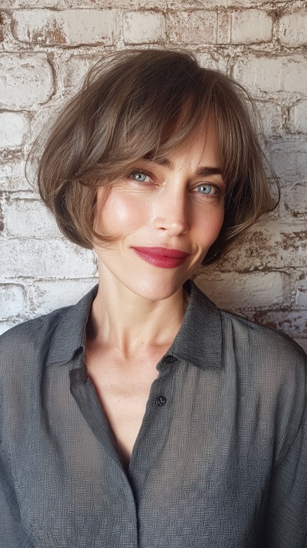 Chic Textured Jaw-Length Bob with Soft Curtain Bangs