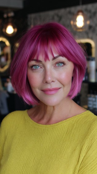 Bold Blunt Bob with Vibrant Magenta Color