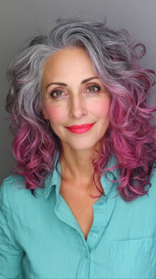 Bold Curly Hair with Vibrant Pink Ombre