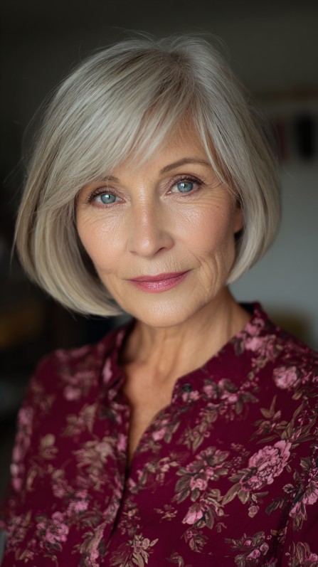 Chic Blunt Bob with Soft Angled Fringe