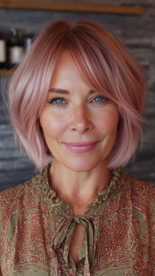 Chic Blunt Bob with Soft Pink Highlights