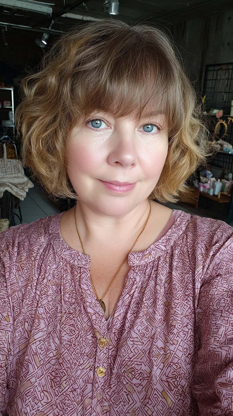 Chic Curly Bob with Soft Bangs