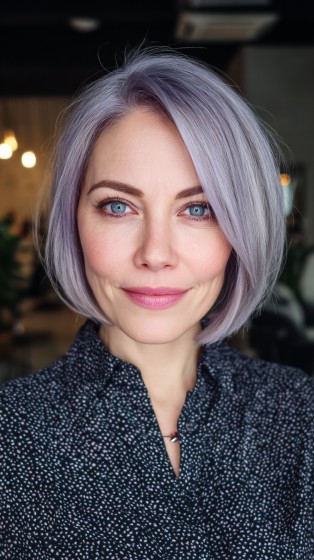 Chic Layered Bob with Soft Lavender Tint