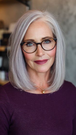 Chic Layered Silver Midi Bob with Subtle Movement