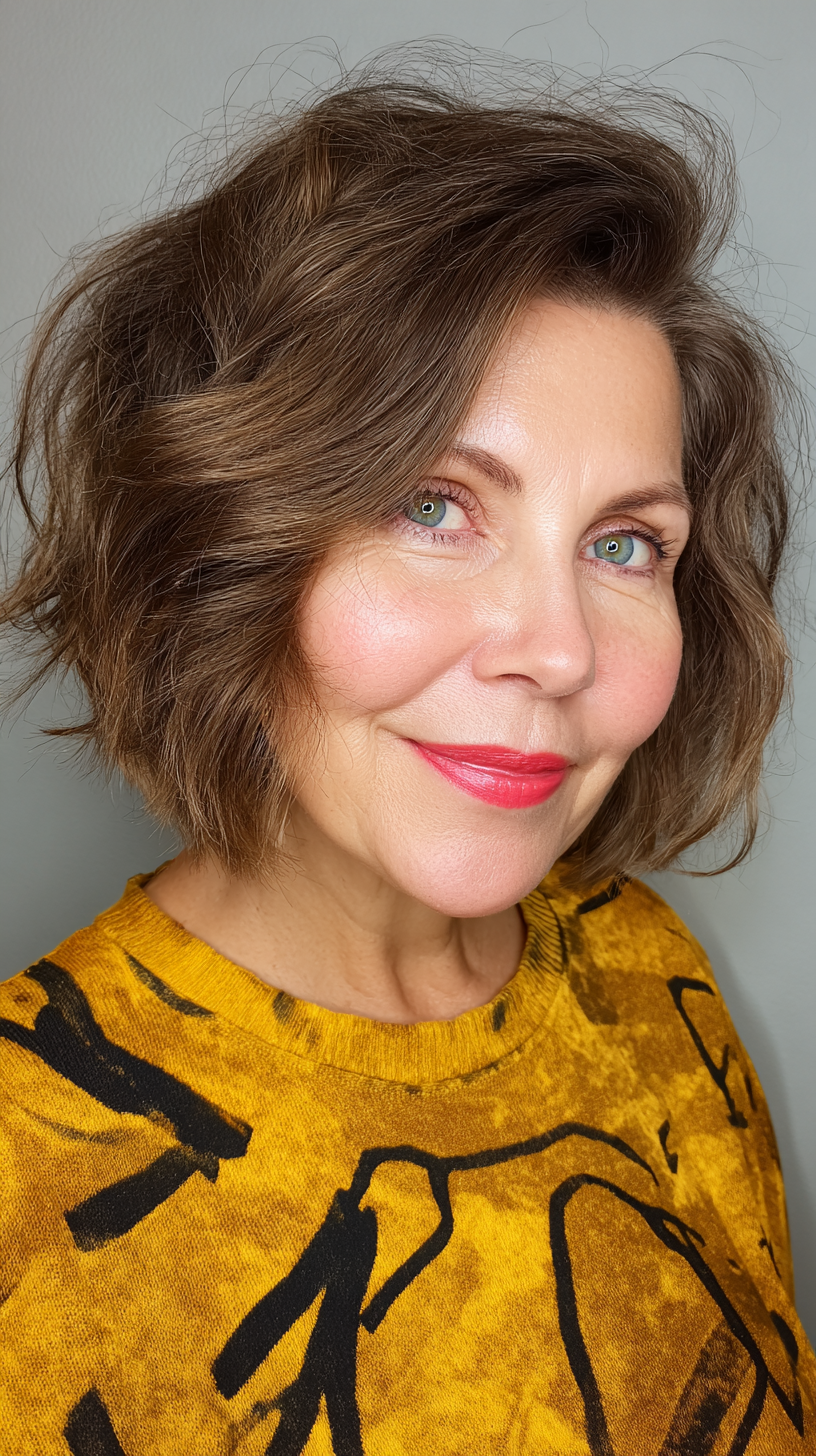 Chic Messy Bob with Soft Waves and Subtle Highlights