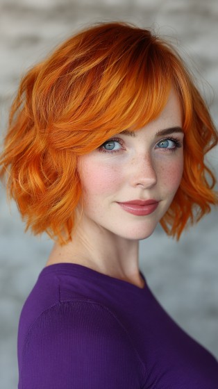 chic textured bob with fiery orange highlights