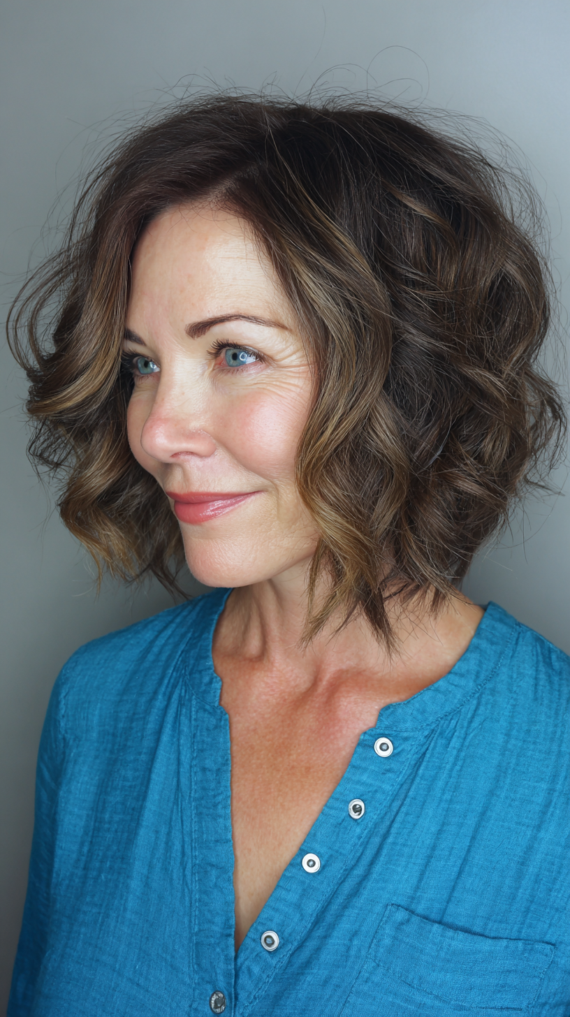 Chic Textured Bob with Soft Waves and Luminous Highlights
