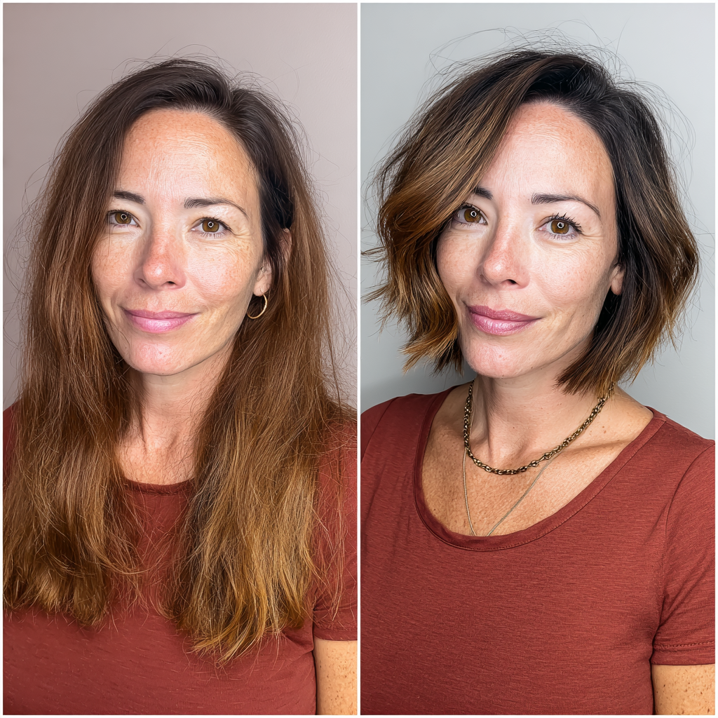 Chic Textured Bob with Subtle Caramel Highlights