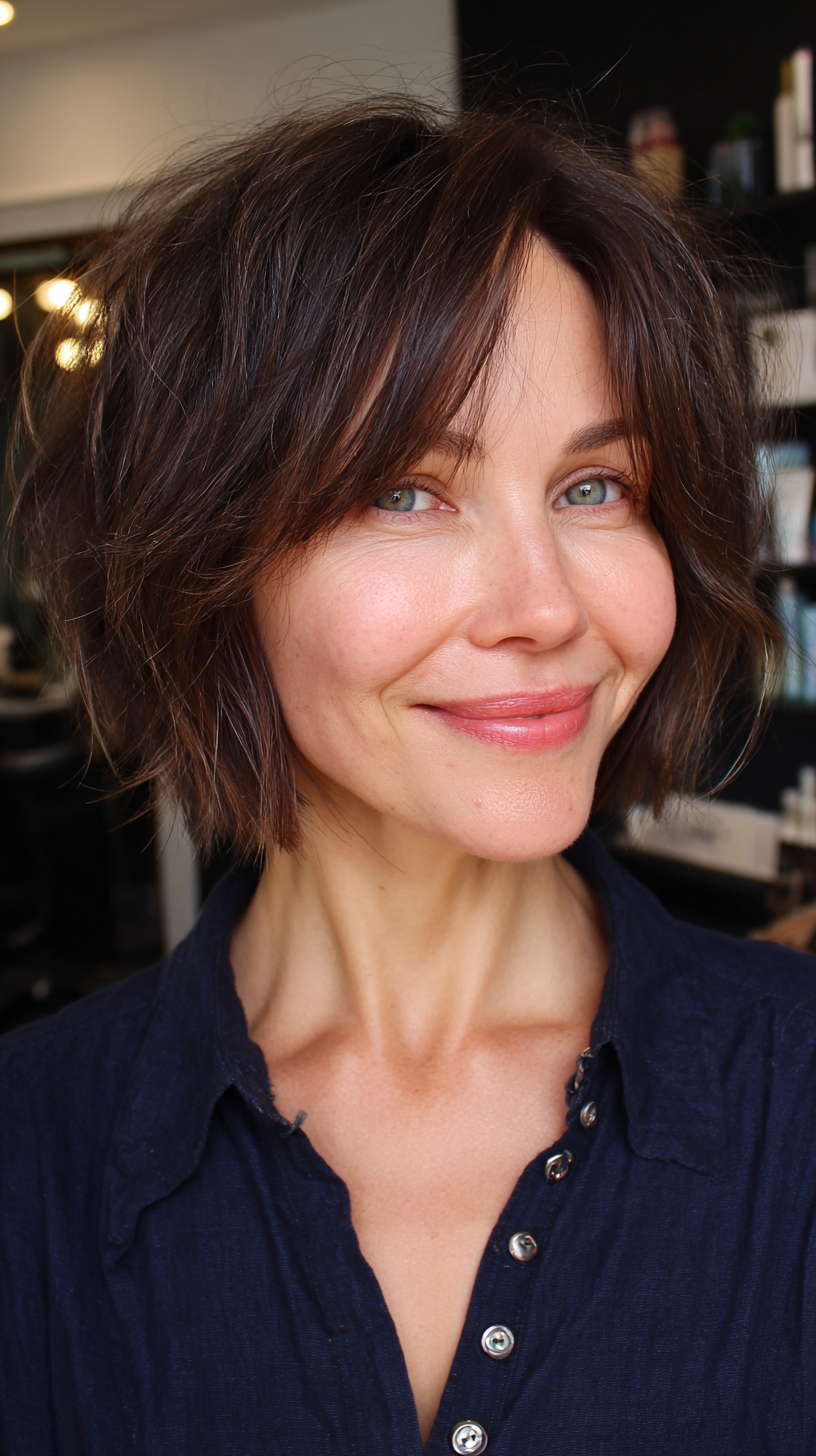 Chic Textured Messy Bob with Wispy Bangs