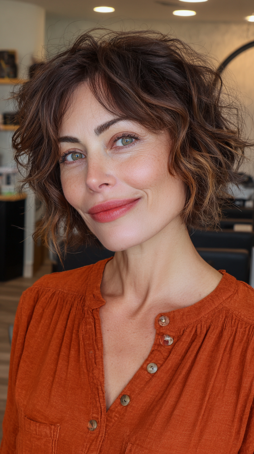 Chic Voluminous Messy Bob with Soft Curls