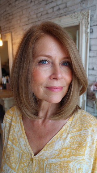 Classic Warm Brown Midi Bob with Subtle Volume