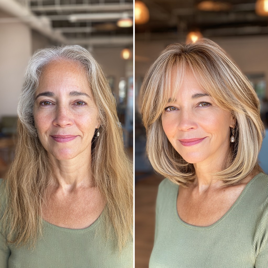 Elegant Layered Blonde Lob with Face-Framing Highlights