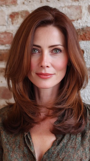 Elegant Layered Cut with Warm Chestnut Tones