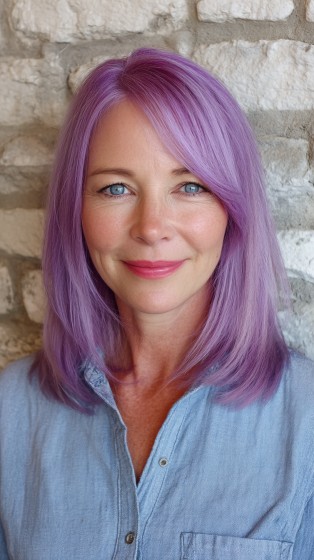 Playful Lavender Lob with Subtle Layers