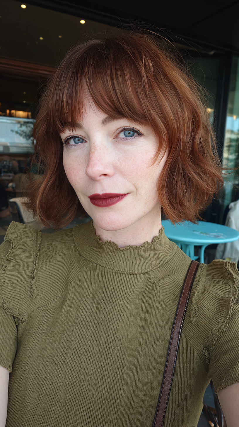 Radiant Copper Messy Bob with Textured Layers