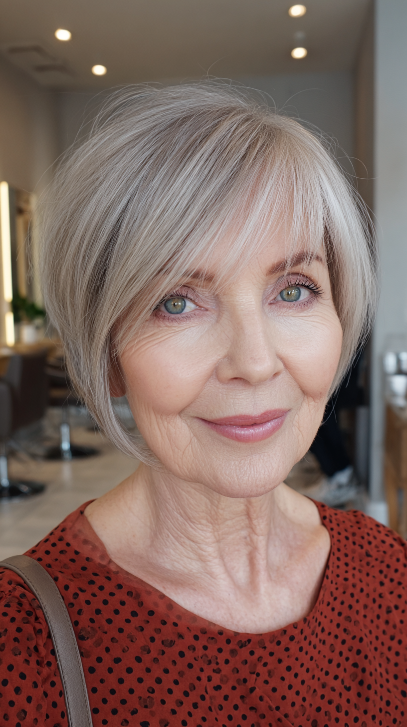 radiant layered bob with soft bangs