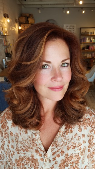 Radiant Layered Curls with Warm Caramel Highlights