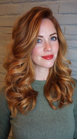 Radiant Layered Waves with Warm Ginger Highlights