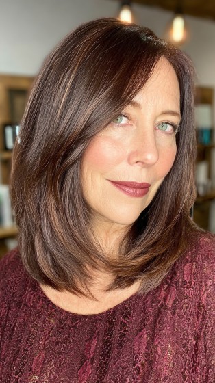 Rich Chocolate Layered Midi Bob with Subtle Highlights