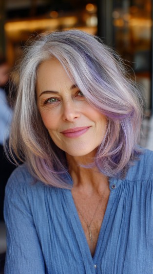 Soft Lavender-Layered Haircut with Subtle Highlights