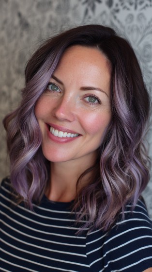 Soft Wavy Lob with Luscious Lilac Ombre