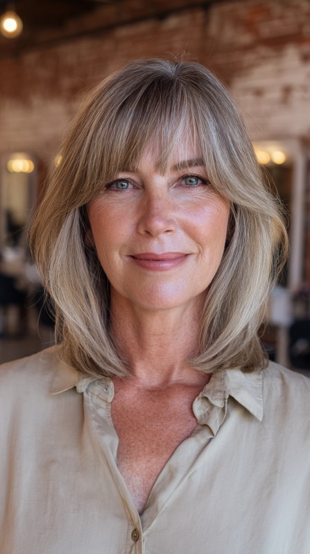 Softly Layered Long Bob with Wispy Bangs