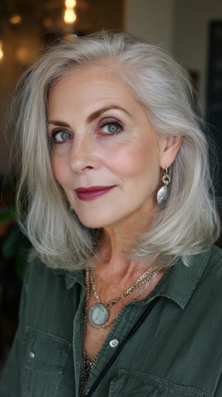 Softly Layered Silver Midi Bob